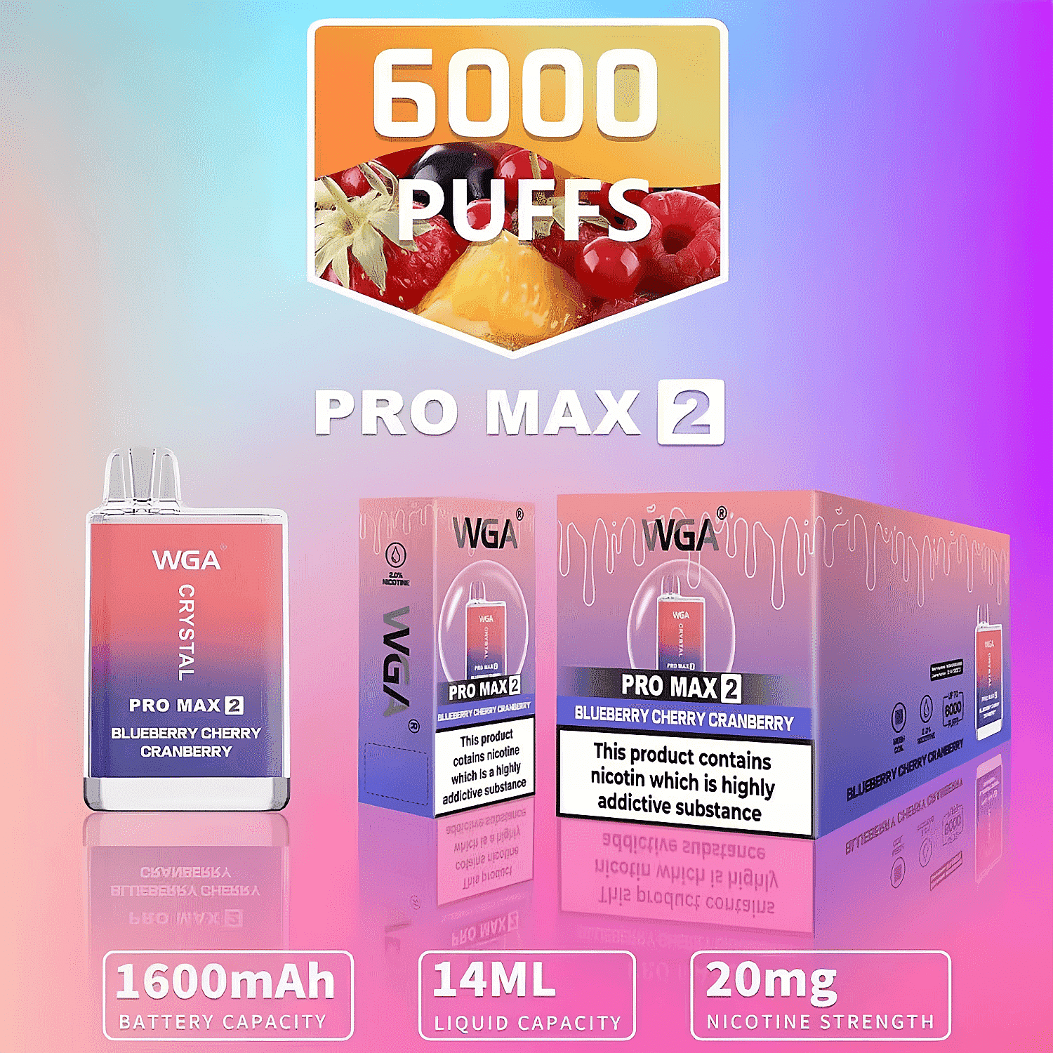 WGA Crystal 6000 6K Puffs Disposable Vape pen 2% Nicotine