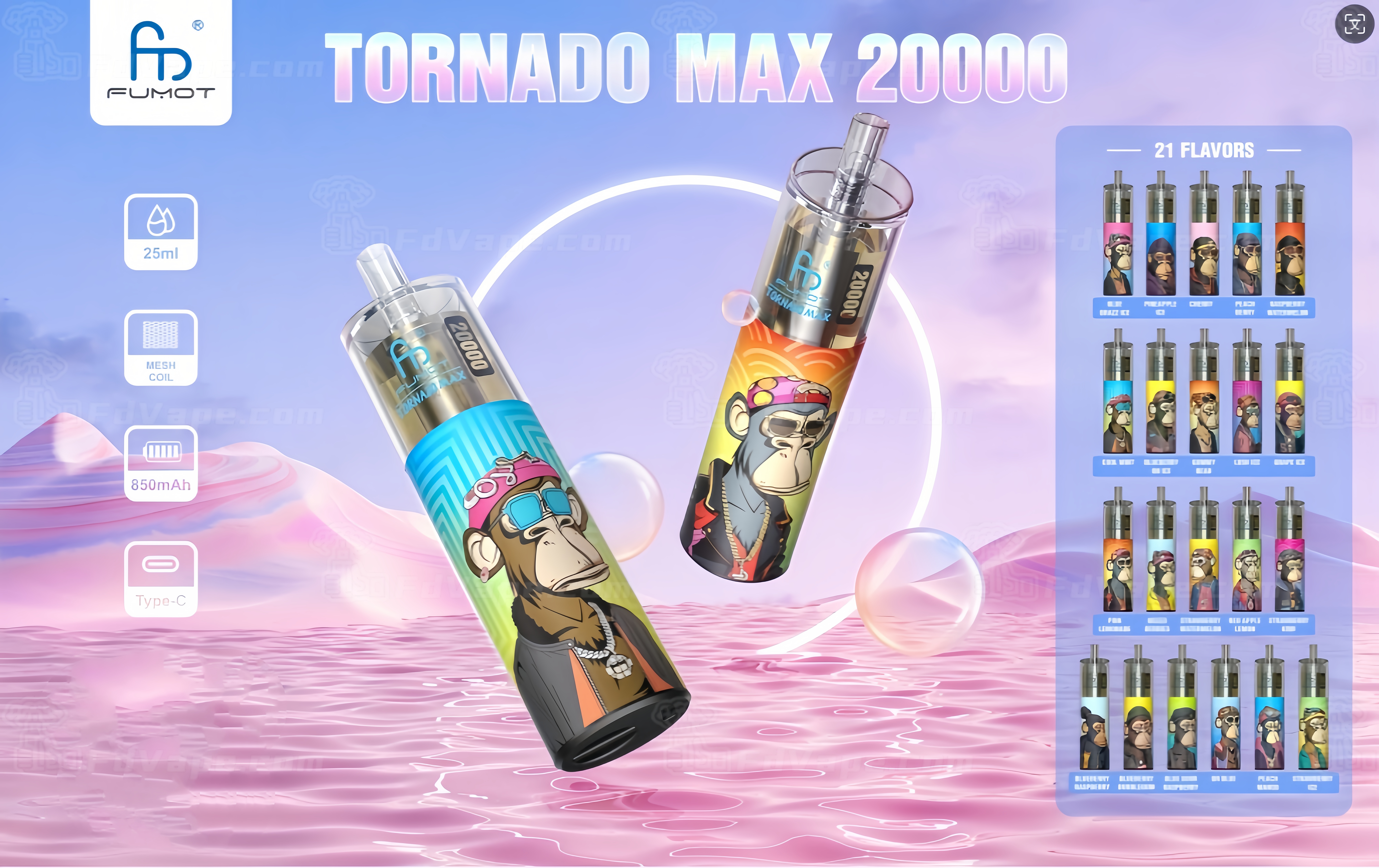 Fumot Randm Tornado MAX 20000 20k Puffs Disposable Vape pen 2% 5% Nicotine  29Tastes High Capacity Factory Direct - FDVAPE