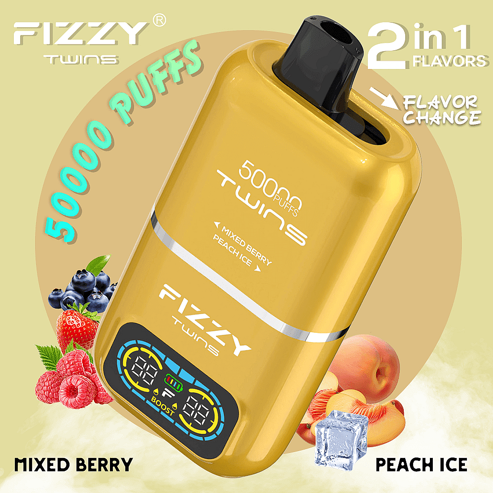 Fizzy Twins dwusmakowy e-papieros, jednorazówka automatyczna zmiana smaku, ekonomiczny vape dwa smaki - Fizzy Twins 50000 50 tys. zaciągnięć, podwójne smaki, jednorazowy ...