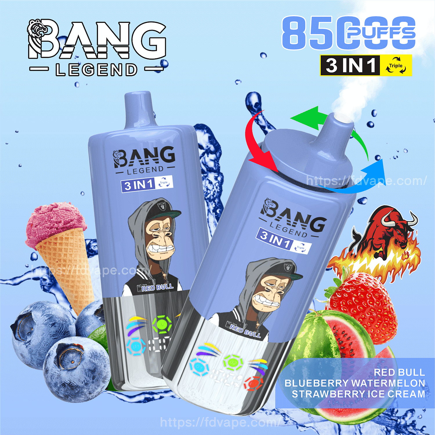 Bang Legend 85000 85K Puffs 3 in 1 Disposable Vape Triple Flavors 0% 2% ...