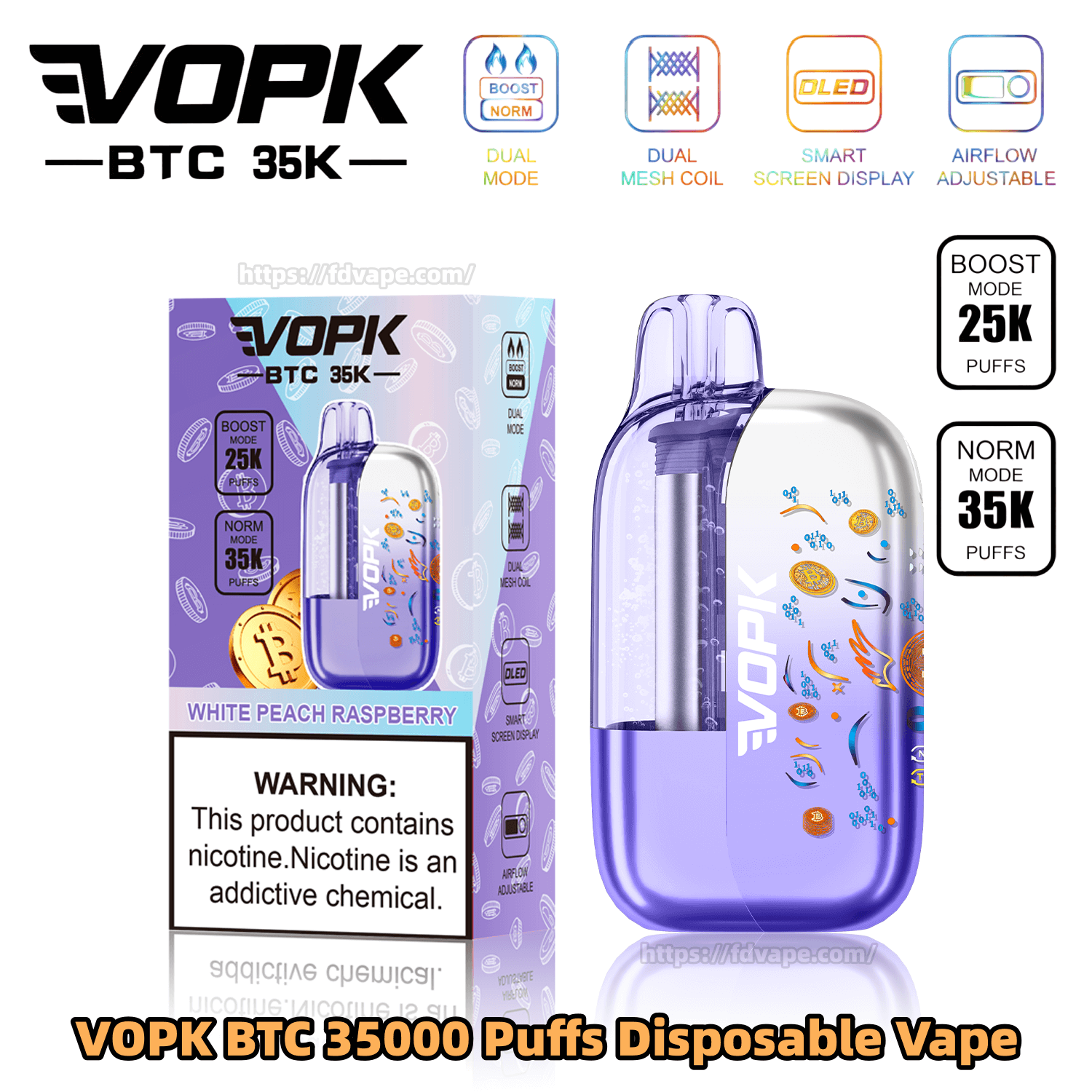 VOPK BTC 35000 35k Puffs Disposable Vape 5% Nicotin 10Tastes Adjustable  Airflow & Dual Power Modes & Full Screen Display Factory Wholesale - FDVAPE