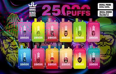 Bang King 25000 Rookwolken 25k Dubbel Magazijn Wegwerp Vape Veel Nicotine Smaken Oplaadbare LED Display E-sigaretten Groothandel