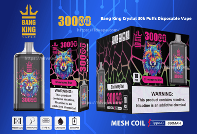 Bang King Crystal 30000 30k Puffs Disposable Vape Pen 2% 3% 5% Nicotine  12Tastes Clean Premium And Stylish | Vape Factory Direct - FDVAPE