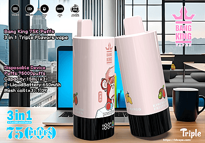 Bang King Triple 75000 75K Puffs Einweg-Vape-Stift 3 in 1 Aromen 0% 2% 3% 5% Nikotin 16Tastes Smart LED-Display Fabrik direkt