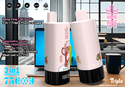 Bang King Triple 75000 75K Puffs Penna per svapo monouso 3 in 1 Aromi 0% 2% 3% 5% Nicotina 16 Gusti Display LED intelligente Diretto dalla fabbrica