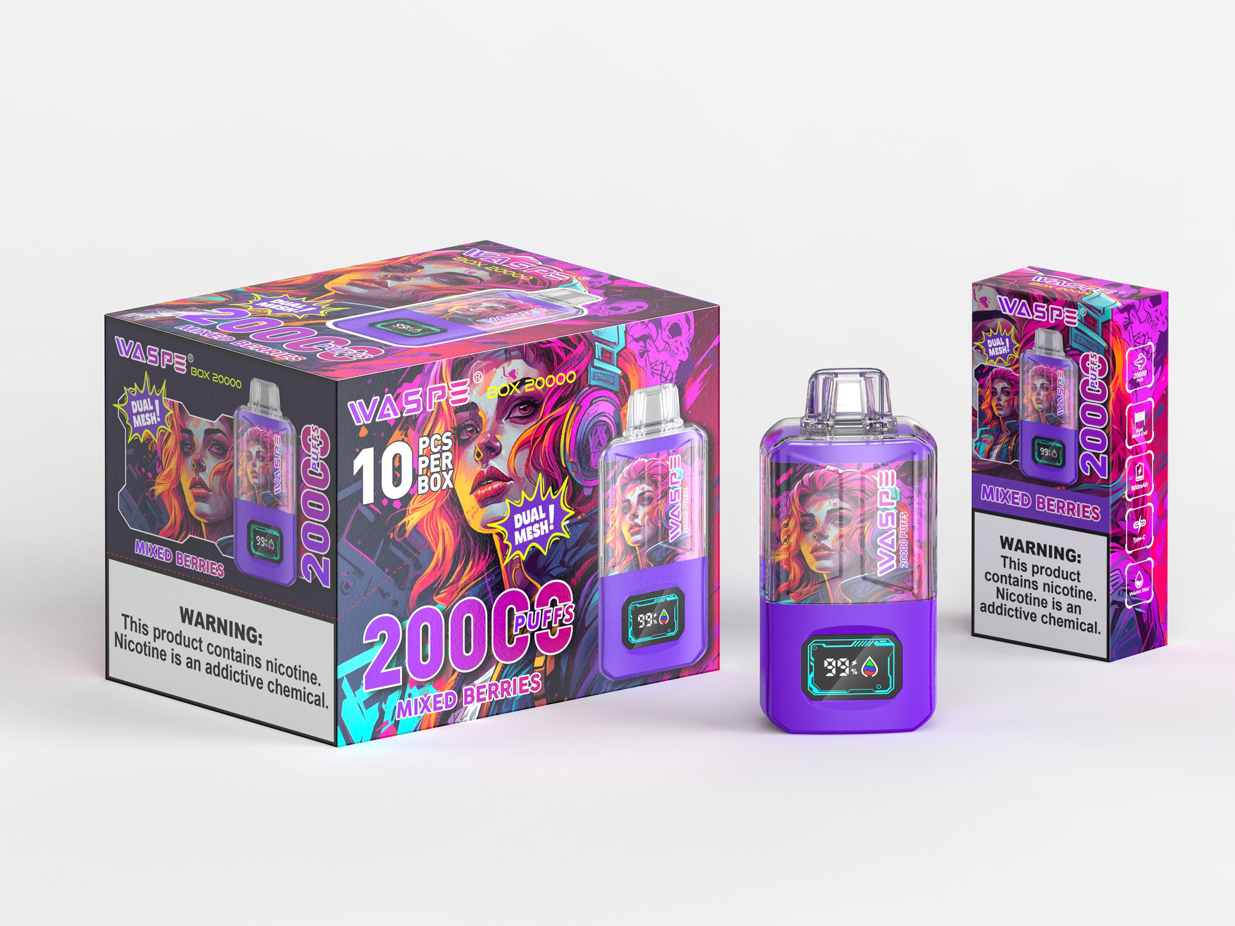 WASPE 20000 Puffs Dual Mesh Box Disposable Vape - High-capacity dual-mesh vaping device