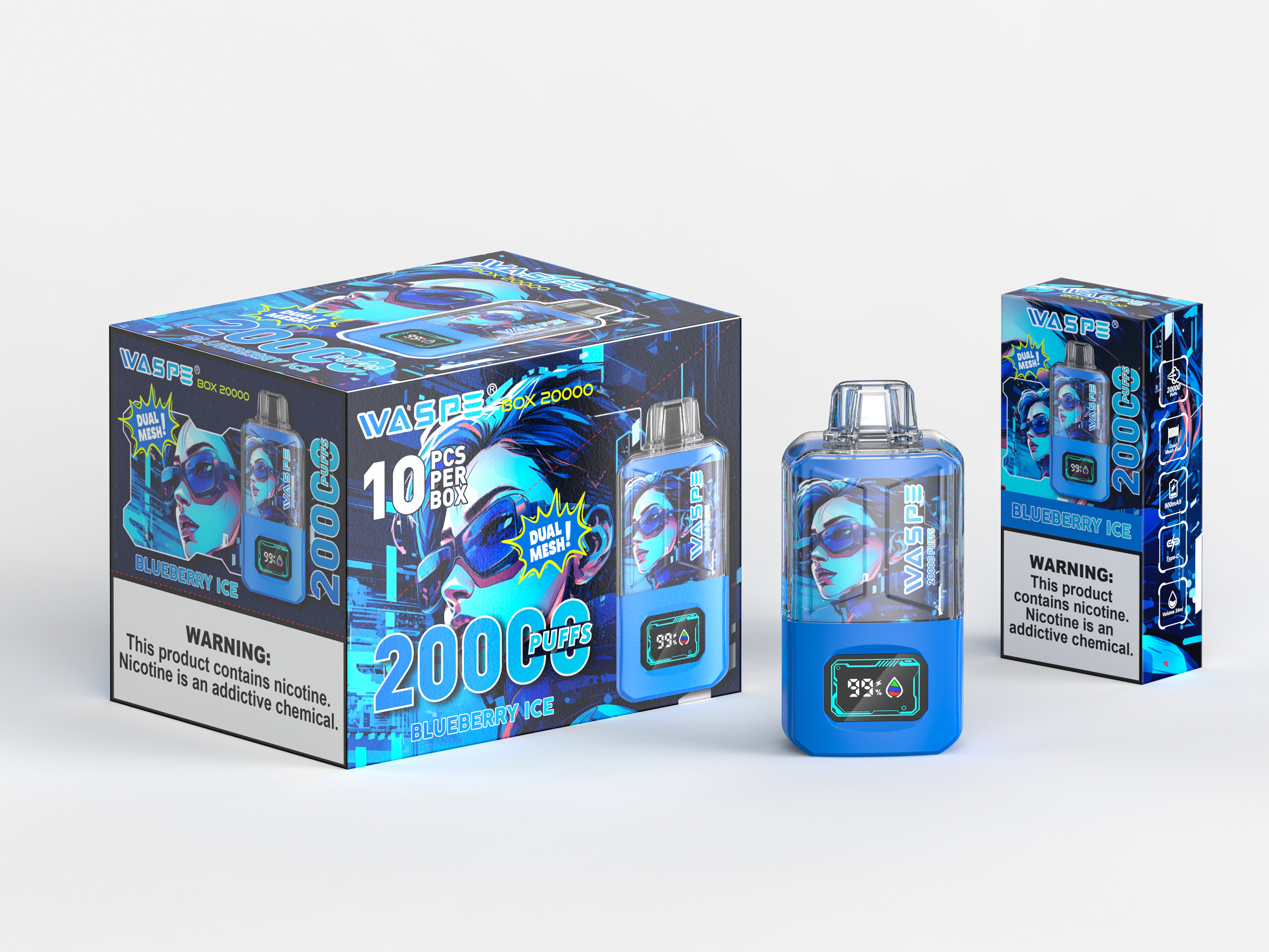 WASPE 20000 Puffs Dual Mesh Box Disposable Vape - High-capacity dual-mesh vaping device