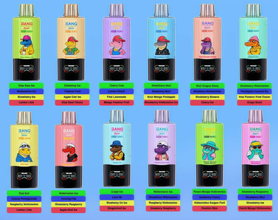 Bouteilles compressibles colorées avec des illustrations de canard disposées en grille sur fond bleu.