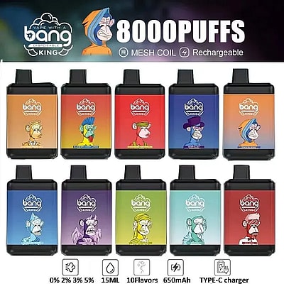 Bang King vape 8000 baforadas 0% 2% 3% 5% cápsula descartável de nicotina
