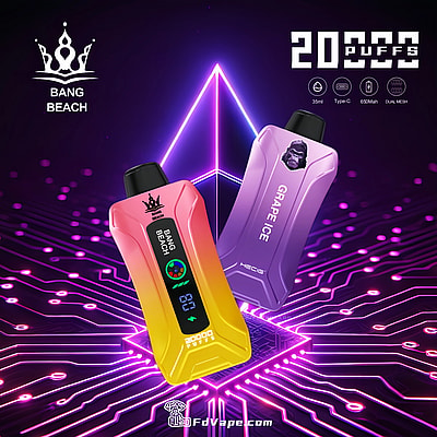 Original Bang Beach 20000 Puffs New LED Display Disposable Vape, offering up to 20000 puffs with a 35ml e-liquid capacity, customizable nicotine strengths, a 650mAh battery, and a convenient Type-C charging port. Equipped with a 1.0 mesh coil, adjustable airflow, and an LED display, it ensures a premium, reliable, and enjoyable vaping experience.