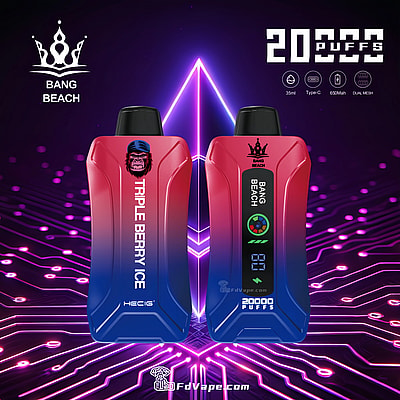 Original Bang Beach 20000 Puffs New LED Display Disposable Vape, offering up to 20000 puffs with a 35ml e-liquid capacity, customizable nicotine strengths, a 650mAh battery, and a convenient Type-C charging port. Equipped with a 1.0 mesh coil, adjustable airflow, and an LED display, it ensures a premium, reliable, and enjoyable vaping experience.