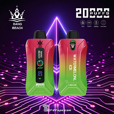 Original Bang Beach 20000 Puffs New LED Display Disposable Vape, offering up to 20000 puffs with a 35ml e-liquid capacity, customizable nicotine strengths, a 650mAh battery, and a convenient Type-C charging port. Equipped with a 1.0 mesh coil, adjustable airflow, and an LED display, it ensures a premium, reliable, and enjoyable vaping experience.