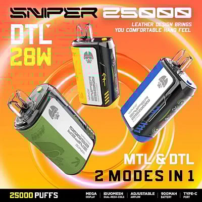 VAPMOD SNIPER 25000 25K Puffs Vape jetable 3% Nicotine 12 Goûts Affichage LED Direct Usine