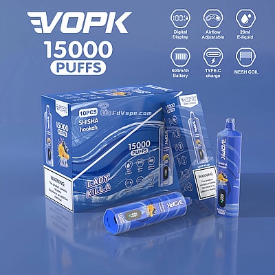 VOPK Shisha Hookah 15000 15k Puffs Disposable Vape 0% 2% 3% 5% Nicotine 10Tastes LED Display Factory Direct