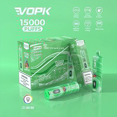 VOPK Shisha Hookah 15000 15k Puffs Disposable Vape 0% 2% 3% 5% Nicotine 10Tastes LED Display Factory Direct