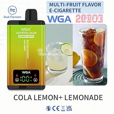 WGA Crystal Plus 20000 20K Puffs Double Taste Disposable Vape 5% Nikotin 18 Tastes LED Display Factory Direct