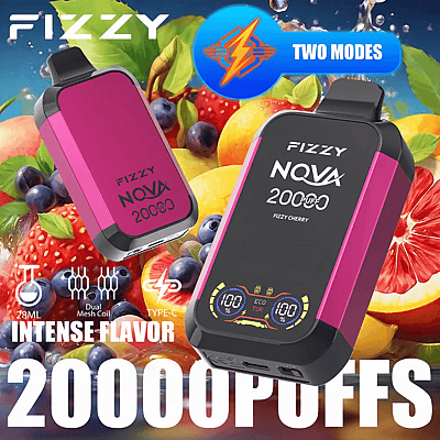Fizzy Nova 20k 20000 Puffs Dual Mesh Disposable Vape Pen 2% 5% Nicotine 12Tastes LCD-scherm Fabrieksdirect