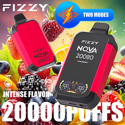 Fizzy Nova 20k 20000 Puffs Dual Mesh Disposable Vape Pen 2% 5% Nicotine 12Tastes LCD-scherm Fabrieksdirect