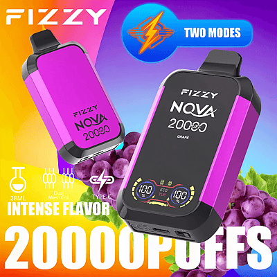 Fizzy Nova 20k 20000 Puffs Dual Mesh Disposable Vape Pen 2% 5% Nicotine 12Tastes LCD-scherm Fabrieksdirect