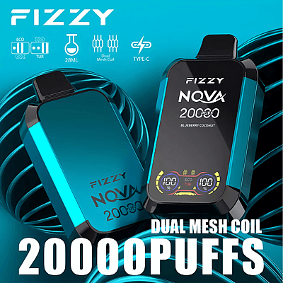 Fizzy Nova 20k 20000 Puffs Dual Mesh Disposable Vape Pen 2% 5% Nicotine 12Tastes LCD-scherm Fabrieksdirect