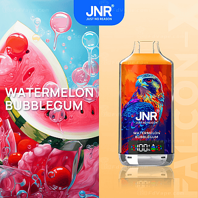 Producto para vapear "Watermelon Bubblegum" con ilustraciones vibrantes de un loro en el empaque.