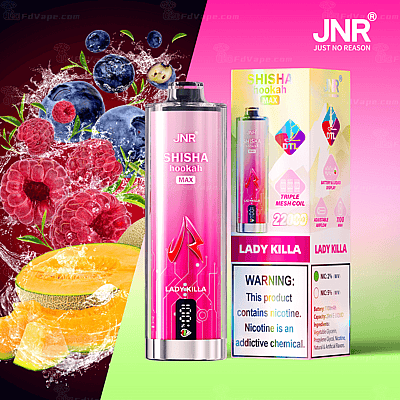 JNR Shisha Hookah Max vape product with fruit flavors and packaging.