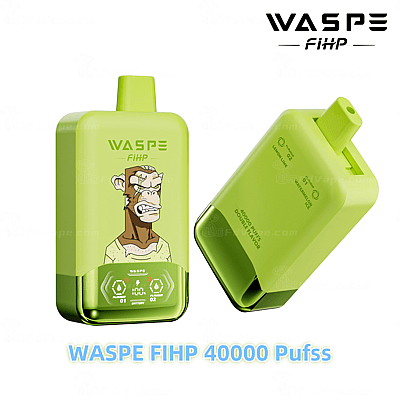 Groen WASPE FIHP vape-apparaat met een cartoon-aapontwerp, functionaliteit voor twee smaken en een capaciteit van 40.000 trekjes.