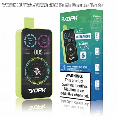 Embalagem para vaporizador VOPK ULTRA 40000 40K Puffs Double Taste com sabores: Blue Razz Gummy Bear, Strawberry Kiwi.