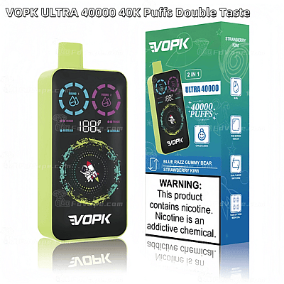 Confezione per svapo VOPK ULTRA 40000 40K Puffs Double Taste con gusti: Blue Razz Gummy Bear, Strawberry Kiwi.