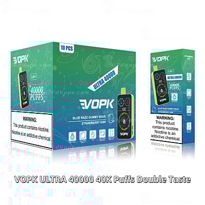 Embalagem descartável para vaporizador VOPK ULTRA 40000 40K Puffs Double Taste Blue Razz Gummy Bear Strawberry Kiwi.