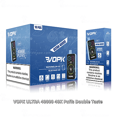 Sigaretta elettronica VOPK Ultra 40000 Puffs Double Taste con gusti ghiaccio d'anguria e ghiaccio di lampone blu.