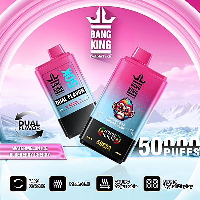 Bang King 50000 50K Puffs Vape desechable de doble sabor 0% 2% 3% 5% Nicotina 12 sabores con control de flujo de aire directo de fábrica