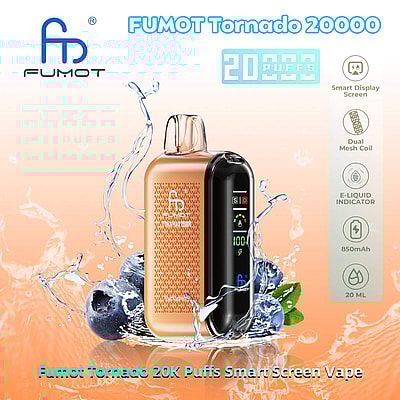Fumot Tornado 20000 20K Puffs Wegwerp Vape Dual Mesh Coil 2% 3% 5% Nicotine 39Tastes Smart Screen Fabrieksdirect