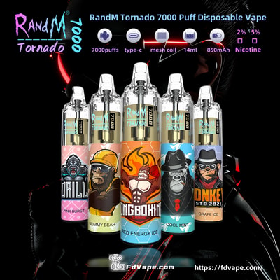 RandM Tornado 7000 7k Puffs Disposable Vape 2% 5% Nicotine 50+Tastes  Rechargeable Factory Direct