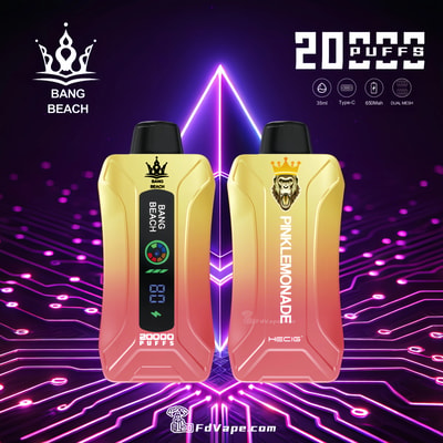 Original Bang Beach 20000 Puffs New LED Display Disposable Vape, offering up to 20000 puffs with a 35ml e-liquid capacity, customizable nicotine strengths, a 650mAh battery, and a convenient Type-C charging port. Equipped with a 1.0 mesh coil, adjustable airflow, and an LED display, it ensures a premium, reliable, and enjoyable vaping experience.