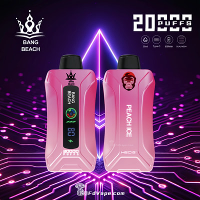 Original Bang Beach 20000 Puffs New LED Display Disposable Vape, offering up to 20000 puffs with a 35ml e-liquid capacity, customizable nicotine strengths, a 650mAh battery, and a convenient Type-C charging port. Equipped with a 1.0 mesh coil, adjustable airflow, and an LED display, it ensures a premium, reliable, and enjoyable vaping experience.