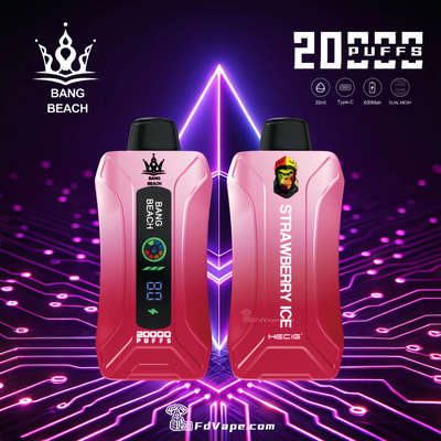 Original Bang Beach 20000 Puffs New LED Display Disposable Vape, offering up to 20000 puffs with a 35ml e-liquid capacity, customizable nicotine strengths, a 650mAh battery, and a convenient Type-C charging port. Equipped with a 1.0 mesh coil, adjustable airflow, and an LED display, it ensures a premium, reliable, and enjoyable vaping experience.