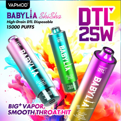 VAPMOD BABYLIA 15000 15Kパフ DTL使い捨てベイプ 3% ニコチン 12テイスト LEDディスプレイ 工場直送