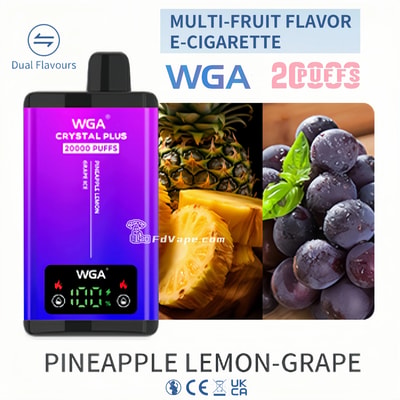 WGA Crystal Plus 20000 20K Puffs Double Taste Disposable Vape 5% Nicotine 18Tastes LED Display Factory Direct