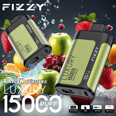 Stylo vape jetable Fizzy Luxury 15k 15000 Puffs 2% 5% Nicotine 15Tastes-Affichage LED-Directement depuis l'usine