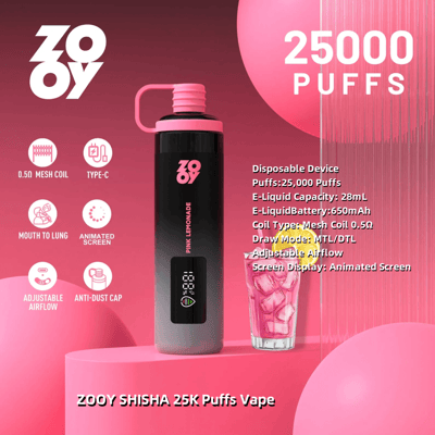 ZOOY SHISHA 25000 25K Puffs Einweg-Vape Luftstrom einstellbar 0% 2% 3% 5%  Nikotin 10 Geschmacksrichtungen Animierter Bildschirm Direkt ab Werk -  FDVAPE