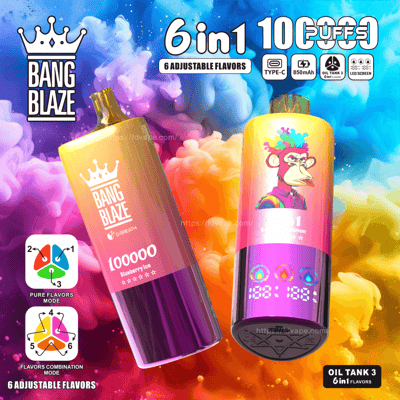 Bang Blaze 100000 100K Puffs 6 in 1 Disposable Vape 6 Adjustable Flavors 0%  2% 3% 5% Nicotine 10Tastes LED Smart Screen | Vape Factory Direct - FDVAPE