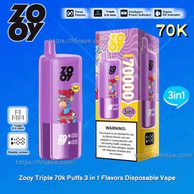 Zooy Triple 70000 70k Puffs 3 in 1 Flavors Disposable Vape 2% 3% 5%  Nicotine 12Tastes With Smart Screen | Vape Factory Direct - FDVAPE