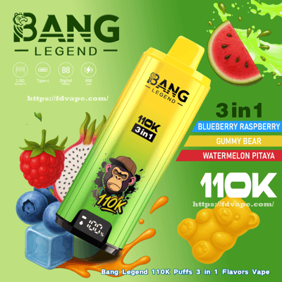 Bang Legend 110000 110K Puffs 3 in 1 Flavors Disposable Vape 0% 2% 3% 5%  Nicotine 12Tastes LED Display | Vape Factory Direct - FDVAPE