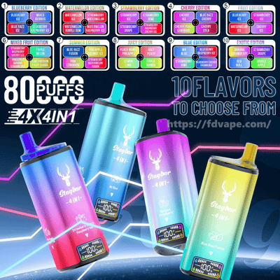 4 in 1 disposable vape Stag Bar 4 In 1 80000 80K Puffs Four Flavors Disposable Vape 2% Nicotine  10Tastes Smart LED Display | Vape Factory Direct
