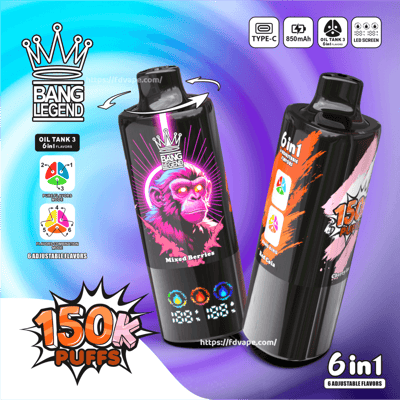 Bang Legend 150000 150k Puffs 6 in 1 Flavors Disposable Vape 2% 3% 5% Nicotine 12Tastes Smart Display | Vape Factory Wholesale