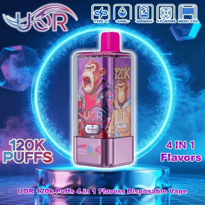 UOR 120000 120k Puffs 4 in 1 Flavors Disposable Vape 4 Adjustable Flavors 2% 5% Nicotine 10Tastes Smart Display | Vape Factory Wholesale