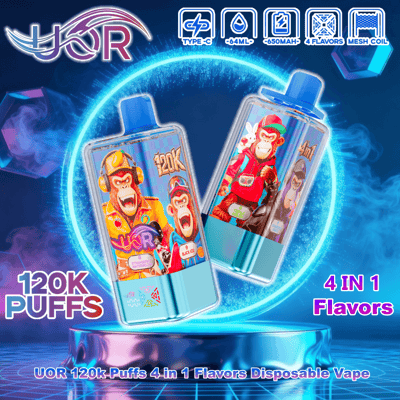 UOR 120000 120k Puffs 4 in 1 Flavors Disposable Vape 4 Adjustable Flavors 2% 5% Nicotine 10Tastes Smart Display | Vape Factory Wholesale