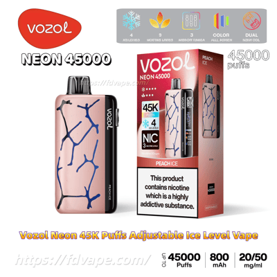 Vozol Neon 45000 45K Puffs Adjustable 4 Ice Level Disposable Vape 5% Nicotine 26Tastes Smart Display | Vape Factory Wholesale