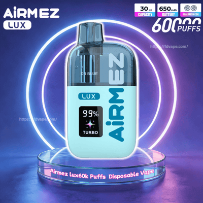 Airmez lux 60000 60k soffi monouso Vape serbatoio visibile 0% 2% 3% 5% Nicotine 10 gusti Smart LED Display Vape all'ingrosso della fabbrica